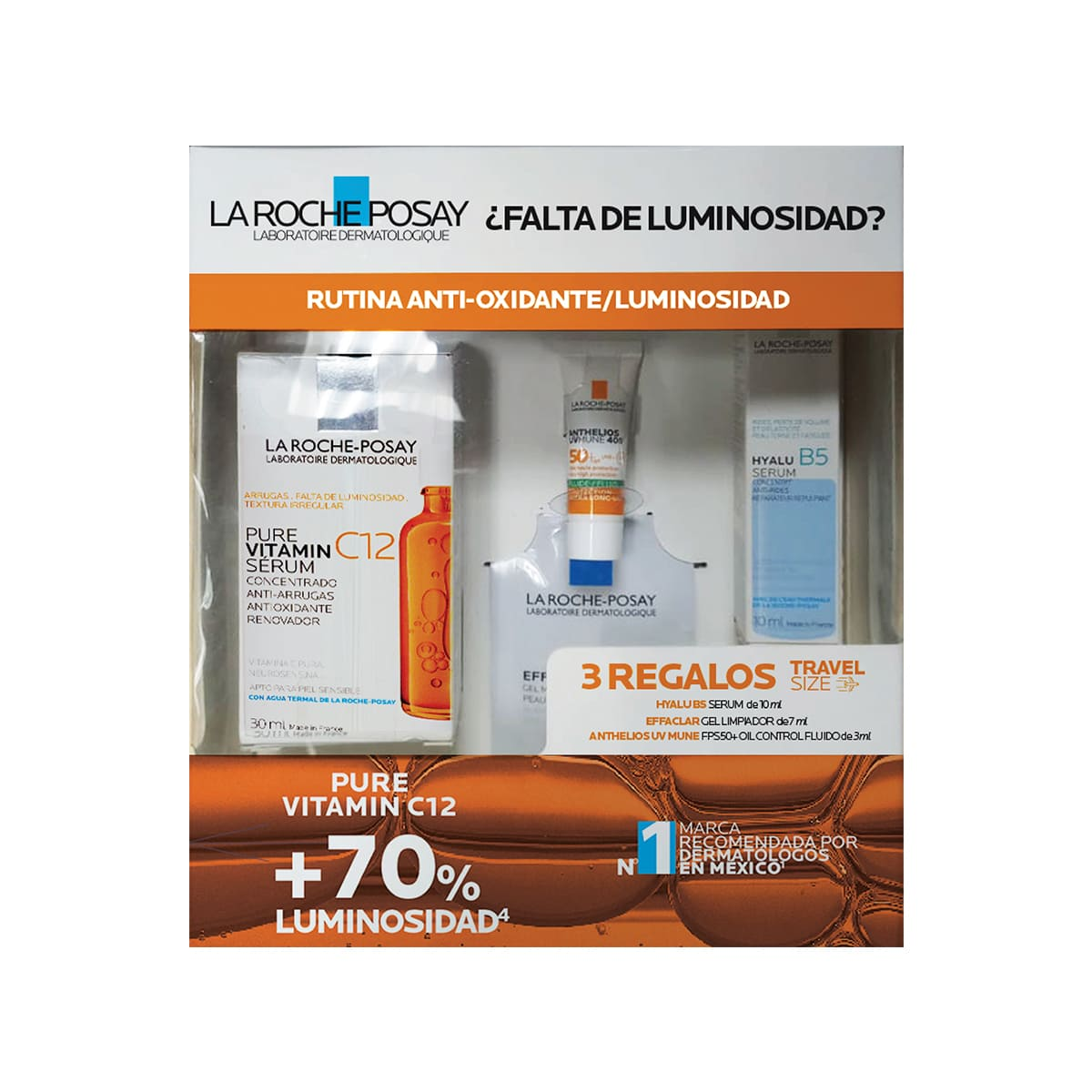 La Roche Posay - Kit Pure Vitamin C12 Sérum 30ml + Hyalu B5 Sérum 10ml + Anthelios UV Mune 400 spf50+ 3ml + Effaclar Gel Moussant Purifiant 7ml.