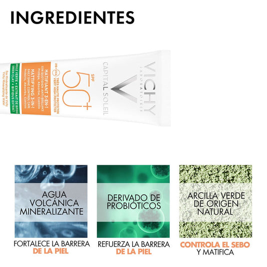 Vichy Capital Soleil Protector Solar Matificante 3 en 1 FPS50+ 40ml.