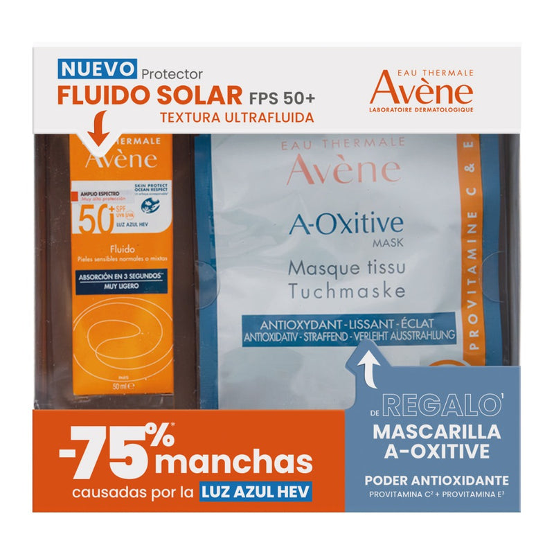 Kit Avene Fluido Solar Fps50+ Sin Color 50ml + Mascarilla A-Oxitive 18ml