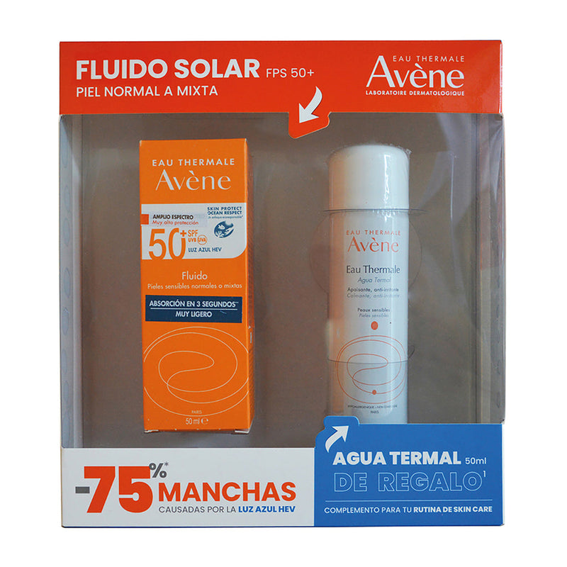 Kit Protector Solar Fluido Sin Color Fps50+ 50ml + Agua Termal 50ml