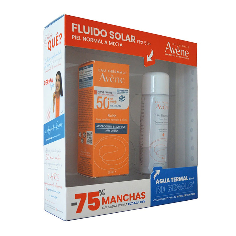 Kit Protector Solar Fluido Sin Color Fps50+ 50ml + Agua Termal 50ml