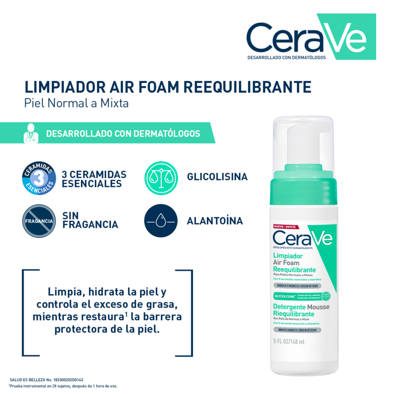 CeraVe Limpiador Air Foam Reequilibrante con Aminoácidos y Ceramidas 148ml.