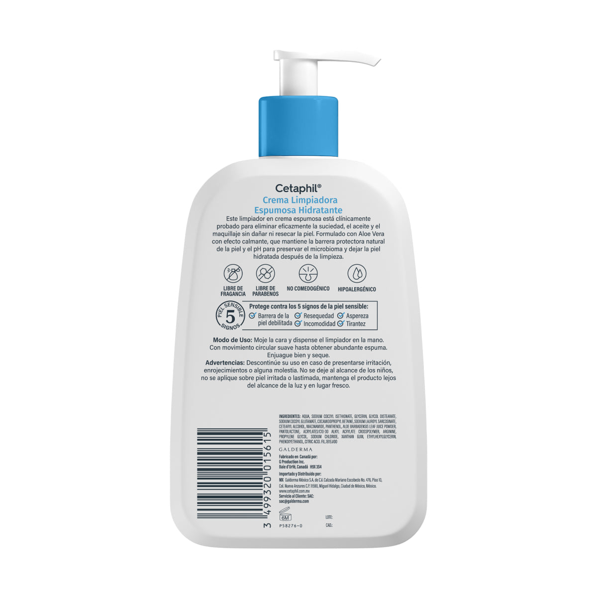 Cetaphil Crema Limpiadora Espumosa Hidratante para Rostro 473ml.