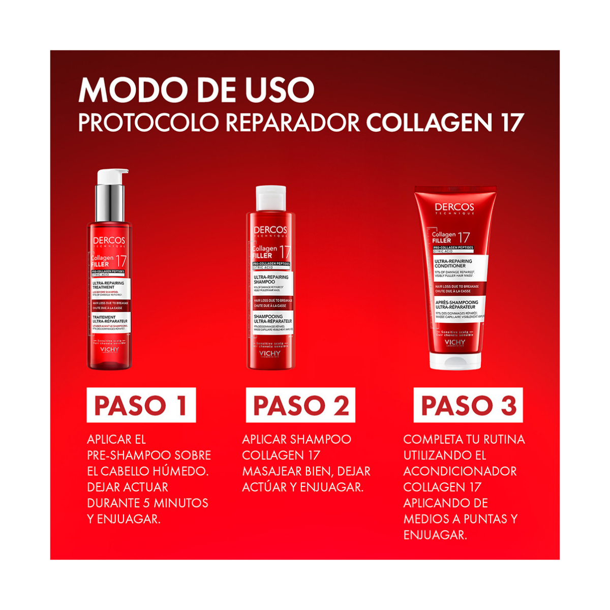 Vichy Dercos Collagen 17 Shampoo Reparador De Daño 200ml.