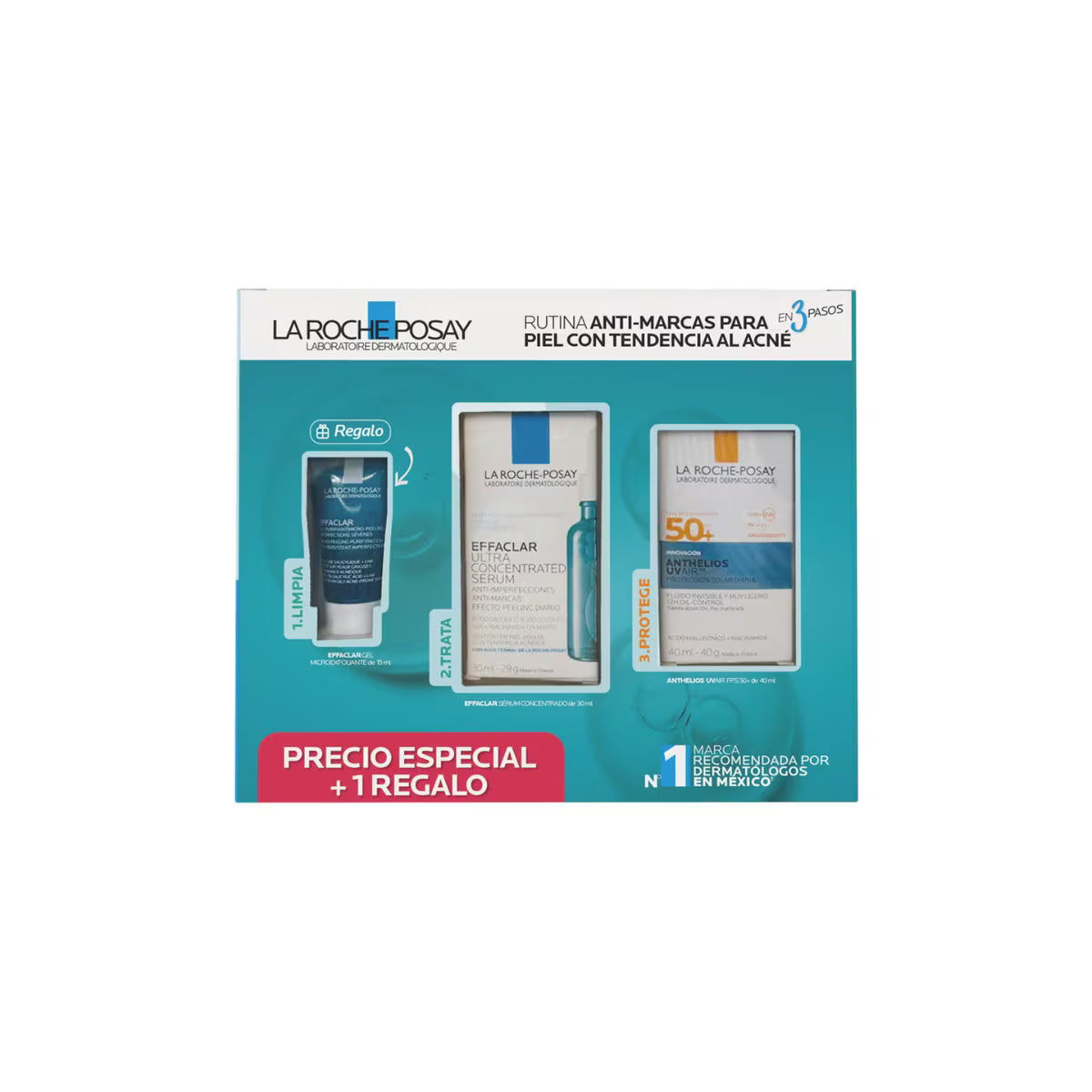 La Roche-Posay Kit Effaclar Ultra Serum 30 ml + Anthelios UV Air SPF 50+ 40 ml + Effaclar Gel Microexfoliante 15 ml