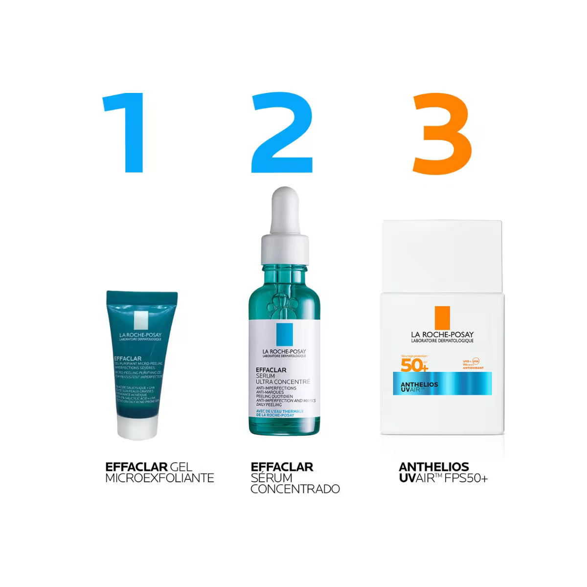 La Roche-Posay Kit Effaclar Ultra Serum 30 ml + Anthelios UV Air SPF 50+ 40 ml + Effaclar Gel Microexfoliante 15 ml