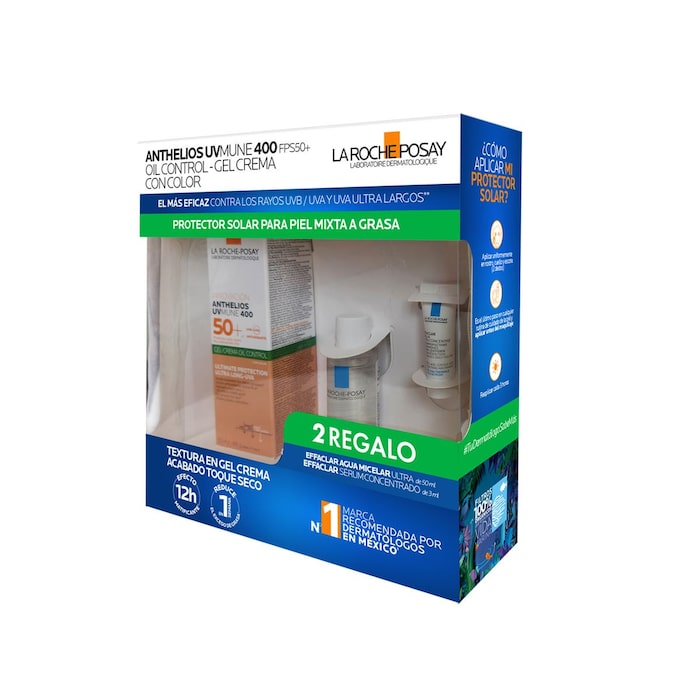 La Roche-Posay Kit Anthelios UV Mune 400 Gel-Crema Oil Control FPS50+ con Color 50ml + Effaclar Agua Micelar Ultra 50ml + Effaclar Sérum Ultra Concentrado 3ml.