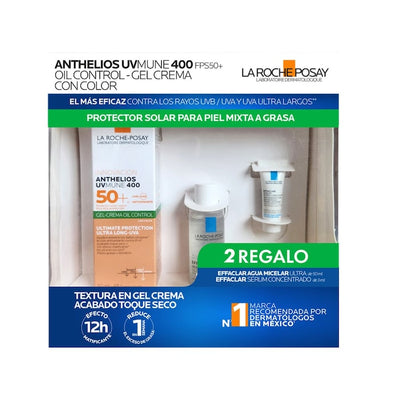 La Roche-Posay Kit Anthelios UV Mune 400 Gel-Crema Oil Control FPS50+ con Color 50ml + Effaclar Agua Micelar Ultra 50ml + Effaclar Sérum Ultra Concentrado 3ml.