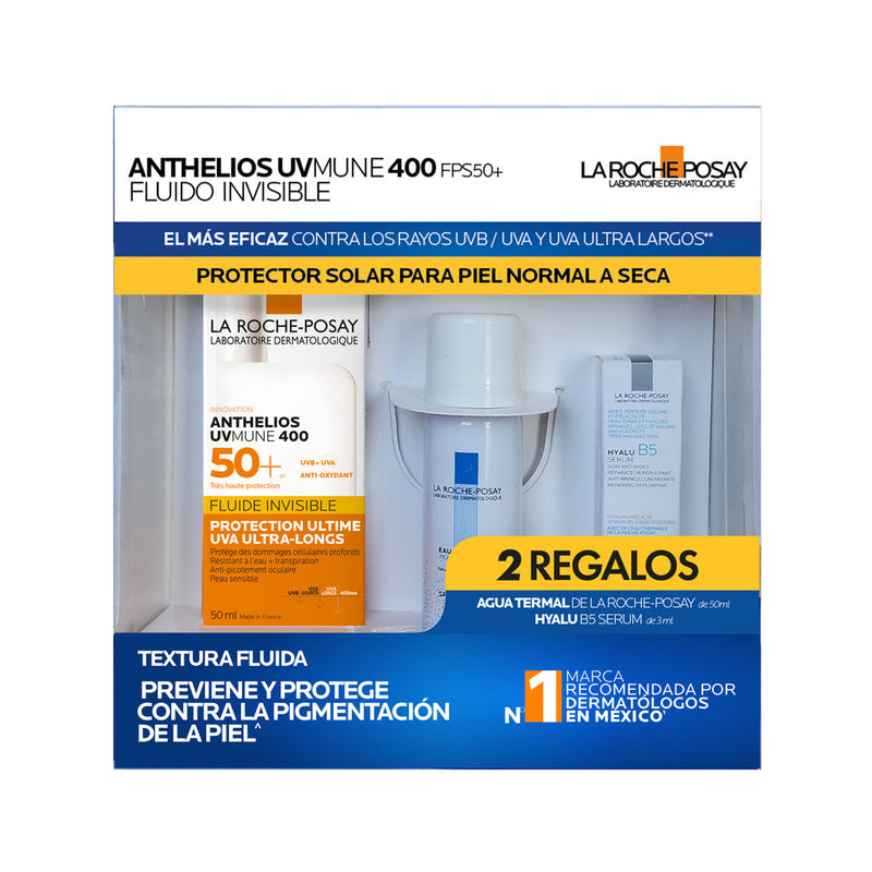 Kit Anthelios Uv Mune 400 Fluido Invisible 50ml + Agua Termal 50ml + Hyalu B5 Serum 3ml