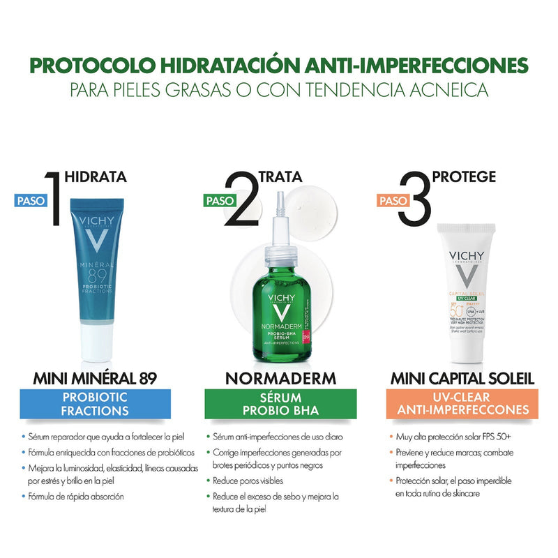 Vichy Kit Normaderm Probio-BHA Serum Anti-imperfecciones 30ml. + Probiotic 5ml.+ Capital Soleil Uv Clear spf50+ 3ml.