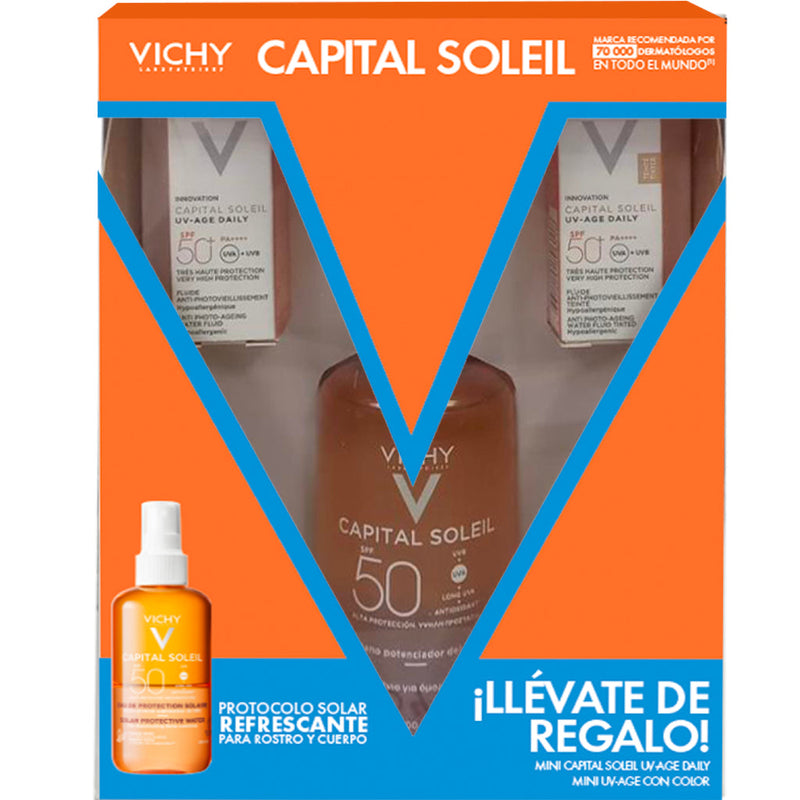 Kit Capital Soleil Agua Protector Solar 200ml + Capital Soleil Uv-Age Daily Teinte Tinted 3ml + Capital Soleil Uv-Age Daily 3ml