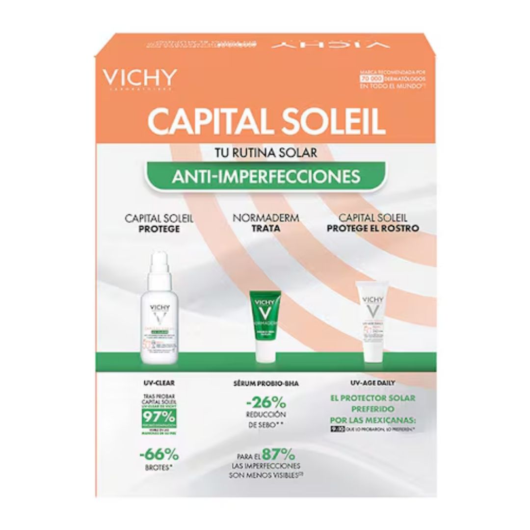 Vichy Kit Capital Soleil UV Clear SPF 50+ (40 ml) + Normaderm Probio-BHA Serum (5 ml)+ Capital Soleil UV Age Daily (3 ml)