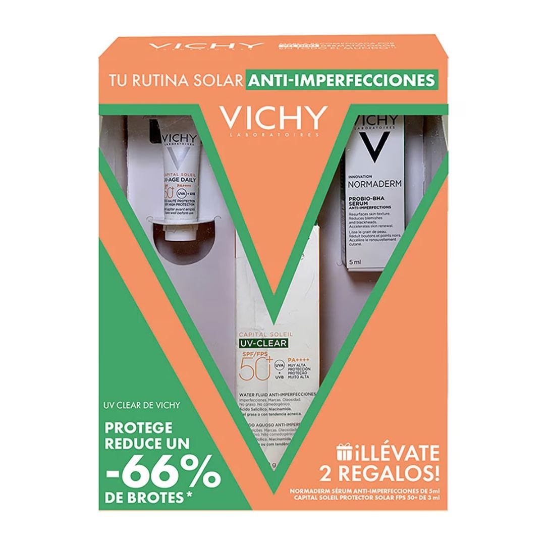 Vichy Kit Capital Soleil UV Clear SPF 50+ (40 ml) + Normaderm Probio-BHA Serum (5 ml)+ Capital Soleil UV Age Daily (3 ml)