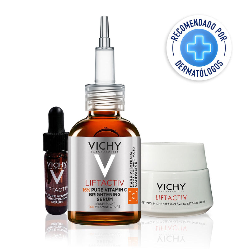 Vichy Kit Liftactiv Vitamina C Serum 20ml. + Crema Retinol Noche 15ml. + Mini Serum Activador de Luminosidad Antiedad 4ml.