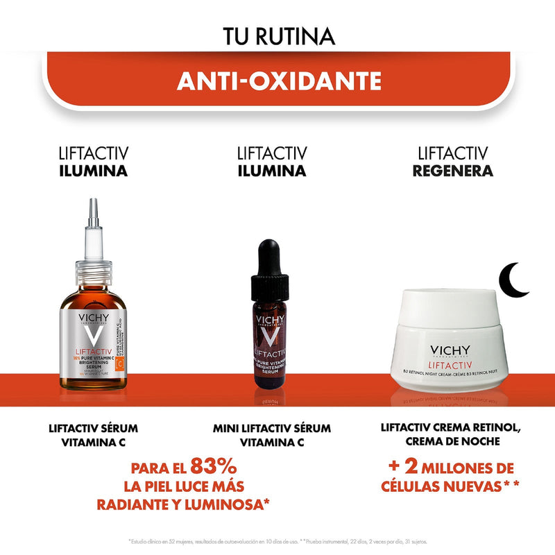 Vichy Kit Liftactiv Vitamina C Serum 20ml. + Crema Retinol Noche 15ml. + Mini Serum Activador de Luminosidad Antiedad 4ml.