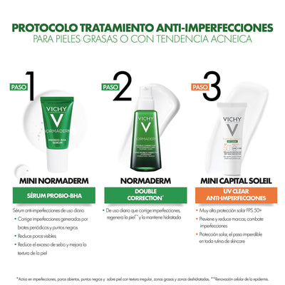 Vichy Kit Normaderm Anti-Imperfecciones 50ml. + Normaderm Sérum anti-imperfecciones 5ml. + Capital Soleil Uv-Mune Clear 3ml.