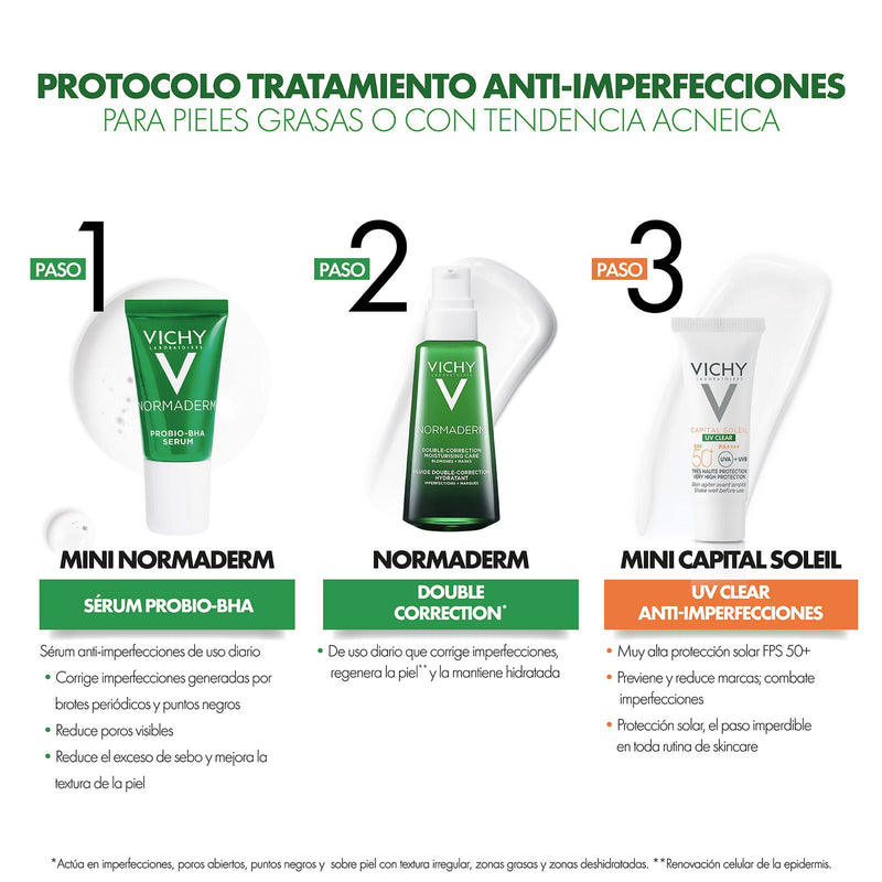 Vichy Kit Normaderm Anti-Imperfecciones 50ml. + Normaderm Sérum anti-imperfecciones 5ml. + Capital Soleil Uv-Mune Clear 3ml.