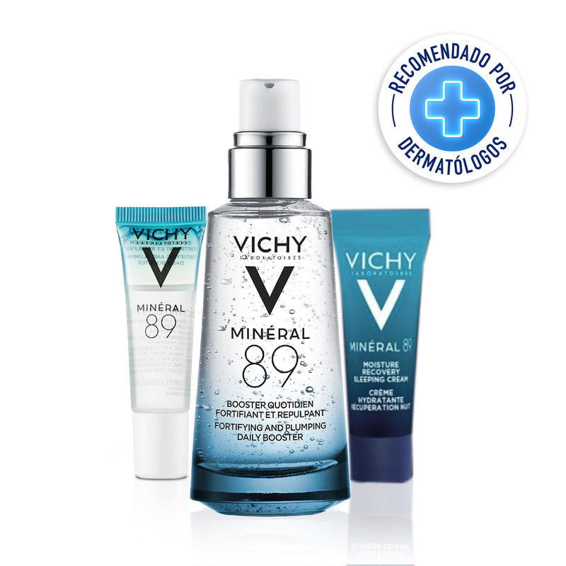 Vichy Kit Mineral 89 Booster 50ml + Crema de Noche 3ml + Concentrado Hidratante y Fortalecedor 5ml