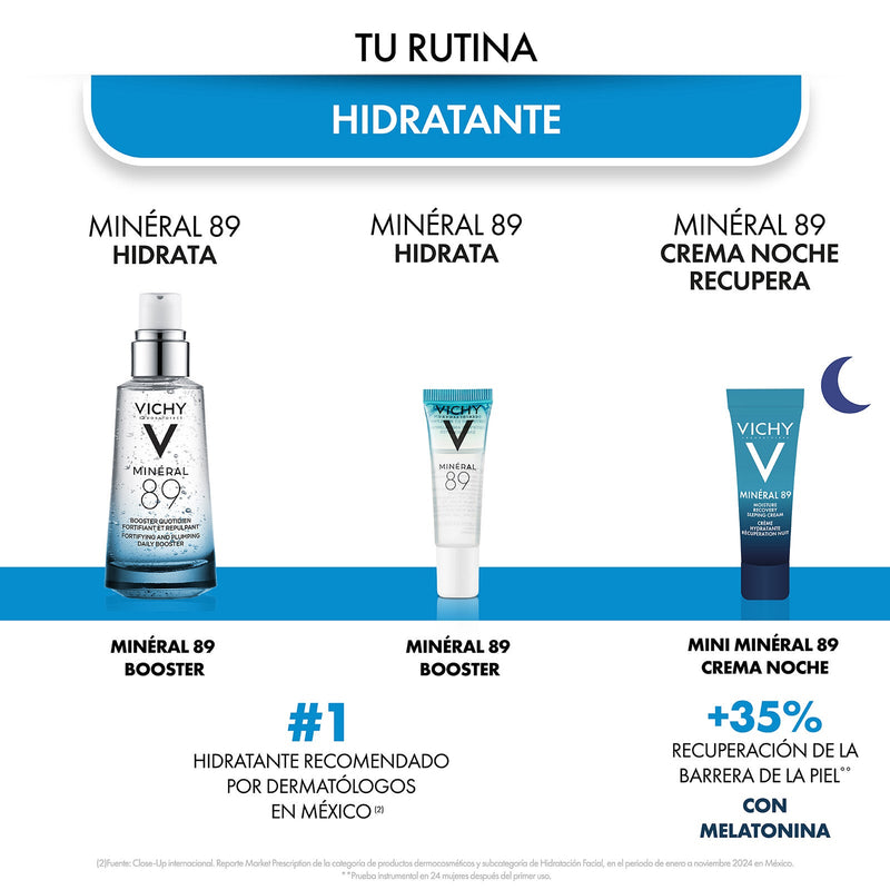 Vichy Kit Mineral 89 Booster 50ml + Crema de Noche 3ml + Concentrado Hidratante y Fortalecedor 5ml