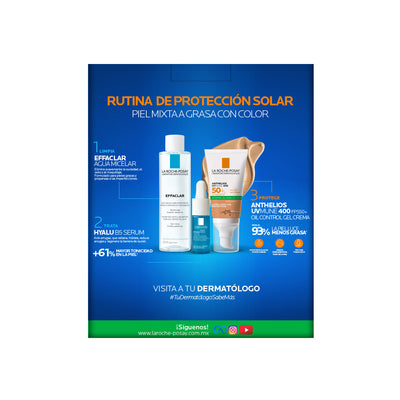 Kit-Anthelios Gel Crema Toque Seco 50+ C/C 50ml + Effaclar Agua Micelar 50ml + Hyalu B5 Serum 10ml.