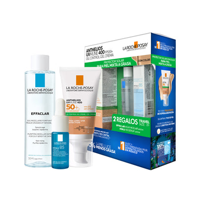 Kit-Anthelios Gel Crema Toque Seco 50+ C/C 50ml + Effaclar Agua Micelar 50ml + Hyalu B5 Serum 10ml.