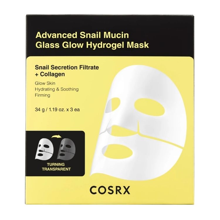 COSRX Advanced Snail Mucin Glass Glow Hydrogel Mask Mascarilla Hidratante y Reparadora 3 pz