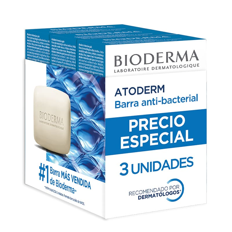 Bioderma Tripack Atoderm Barra Jabón Suave para Piel Seca.