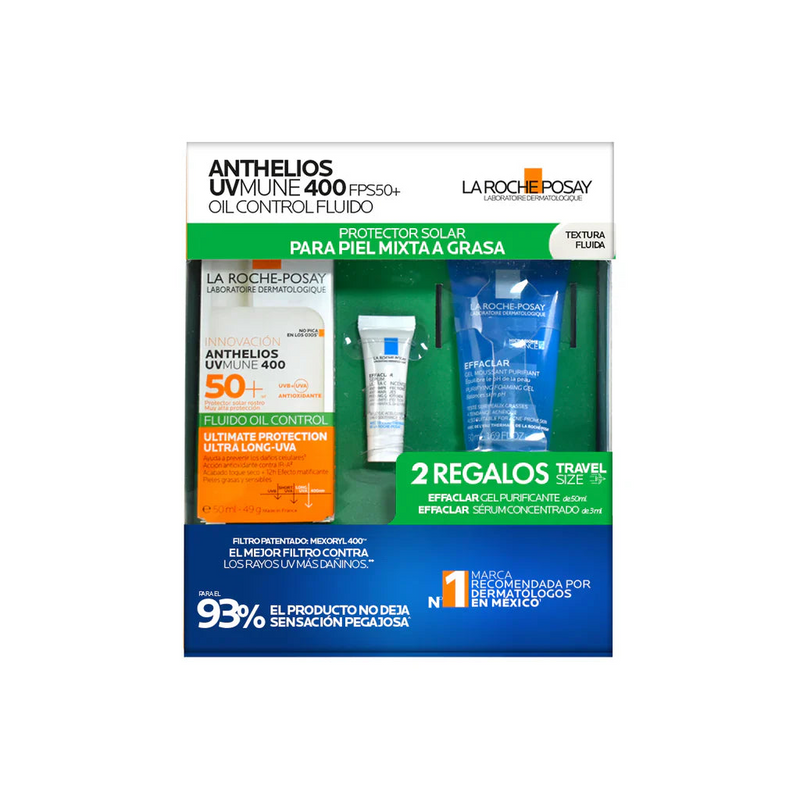 La Roche-Posay Kit Anthelios UVMune 400 Oil Control + Effaclar Gel + Effaclar Sérum.
