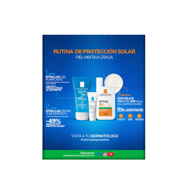 La Roche-Posay Kit Anthelios UVMune 400 Oil Control + Effaclar Gel + Effaclar Sérum.