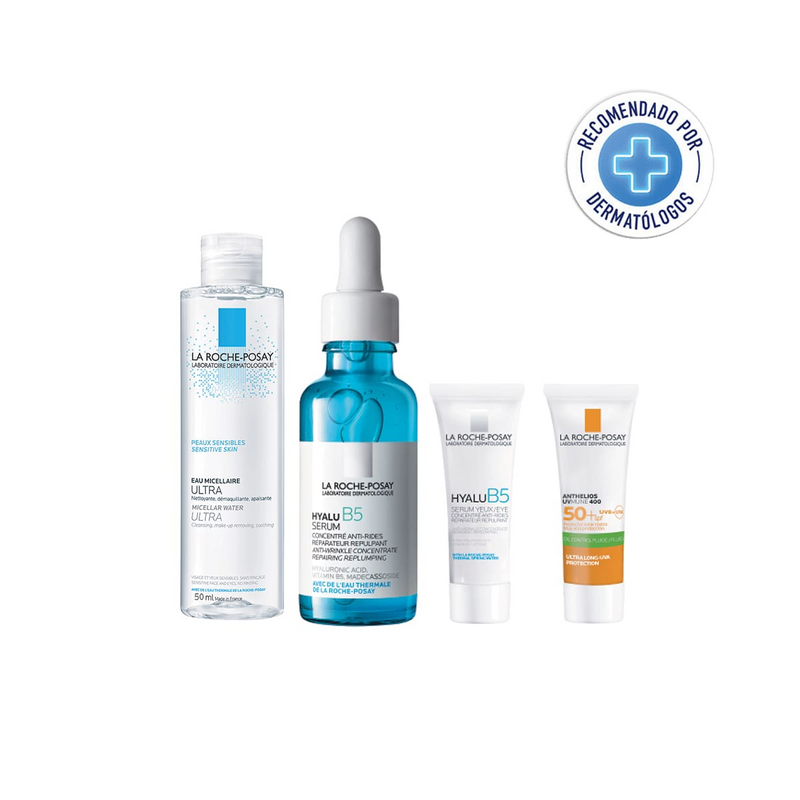 La Roche-Posay Kit Hyalu B5: Sérum Antiarrugas 30ml + Agua Micelar 50ml + Sérum Ojos 3ml + Anthelios UV Mune FPS50+ 3ml.