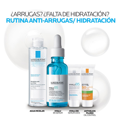 La Roche-Posay Kit Hyalu B5: Sérum Antiarrugas 30ml + Agua Micelar 50ml + Sérum Ojos 3ml + Anthelios UV Mune FPS50+ 3ml.