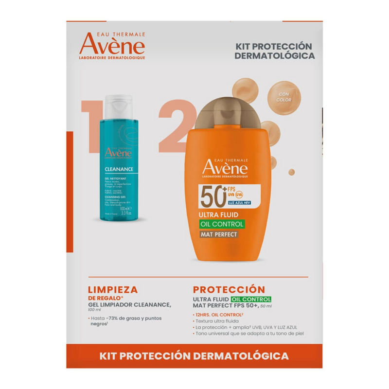 Avène Kit Protector Solar Ultra Fluid Oil Control FPS50 + Cleanance Gel Limpiador.