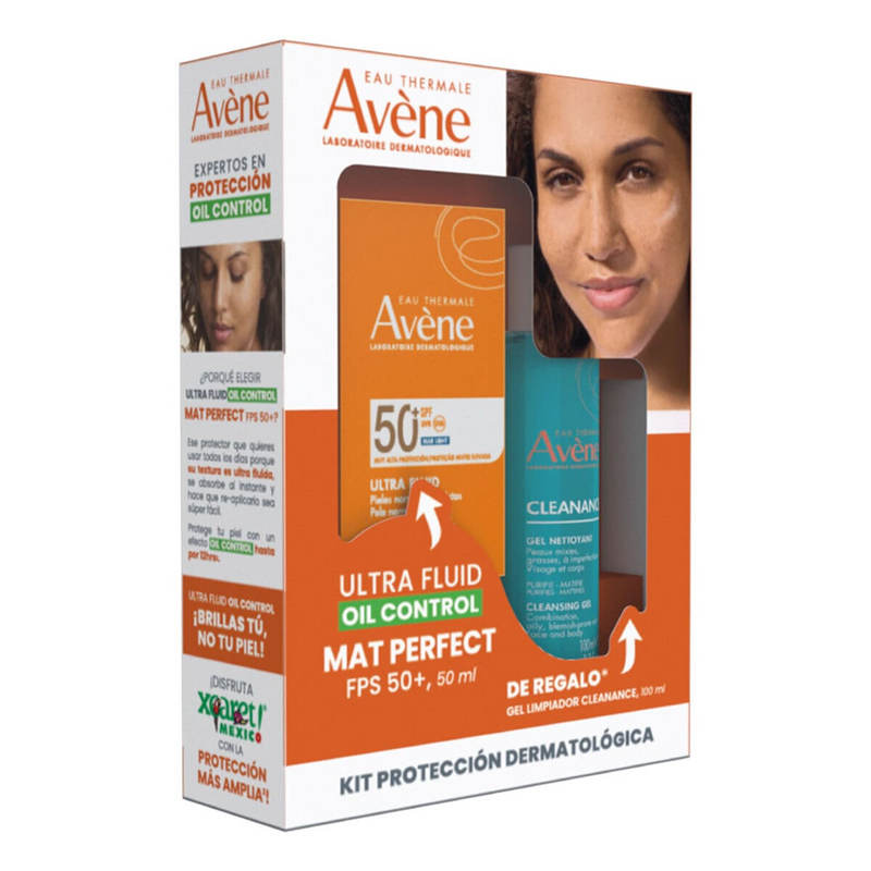 Avène Kit Protector Solar Ultra Fluid Oil Control FPS50 + Cleanance Gel Limpiador.