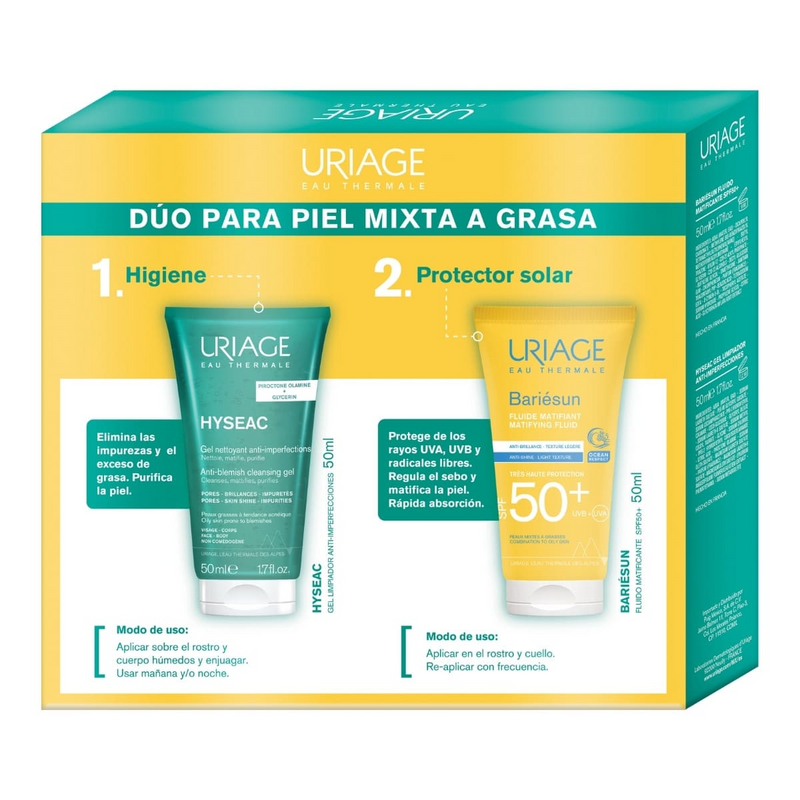 Uriage Kit Bariésun Fluido Mat SPF50+ 50ml. + Hyseac Gel Limpiador 50ml.