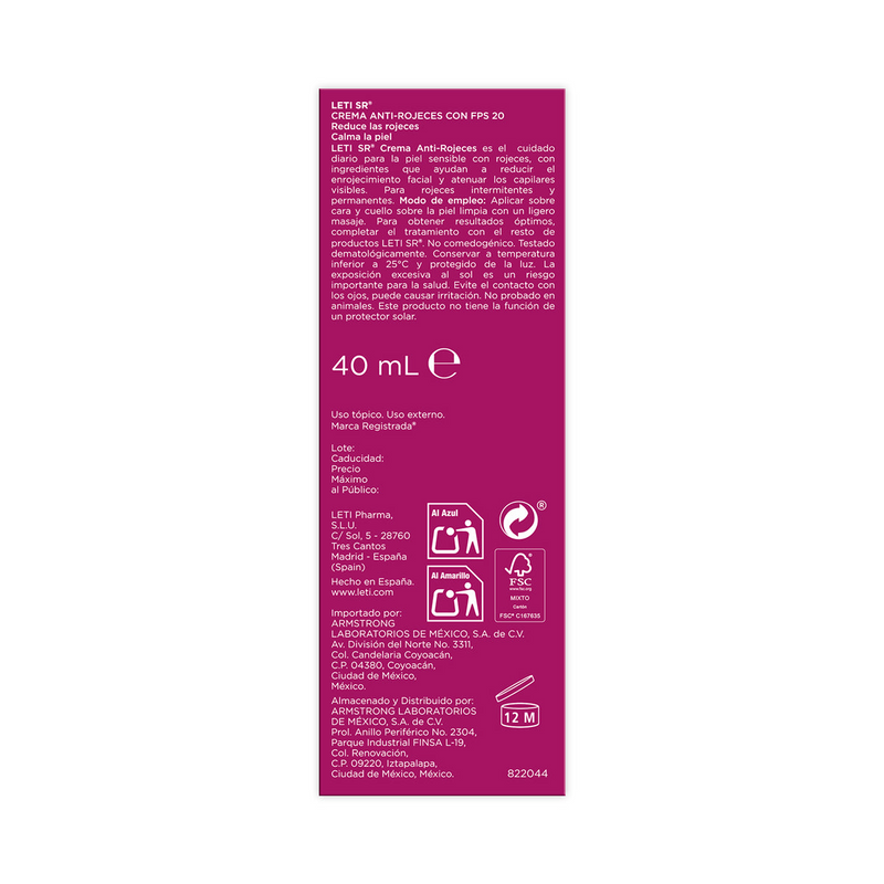 Leti SR Crema anti-rojeces 40ml.