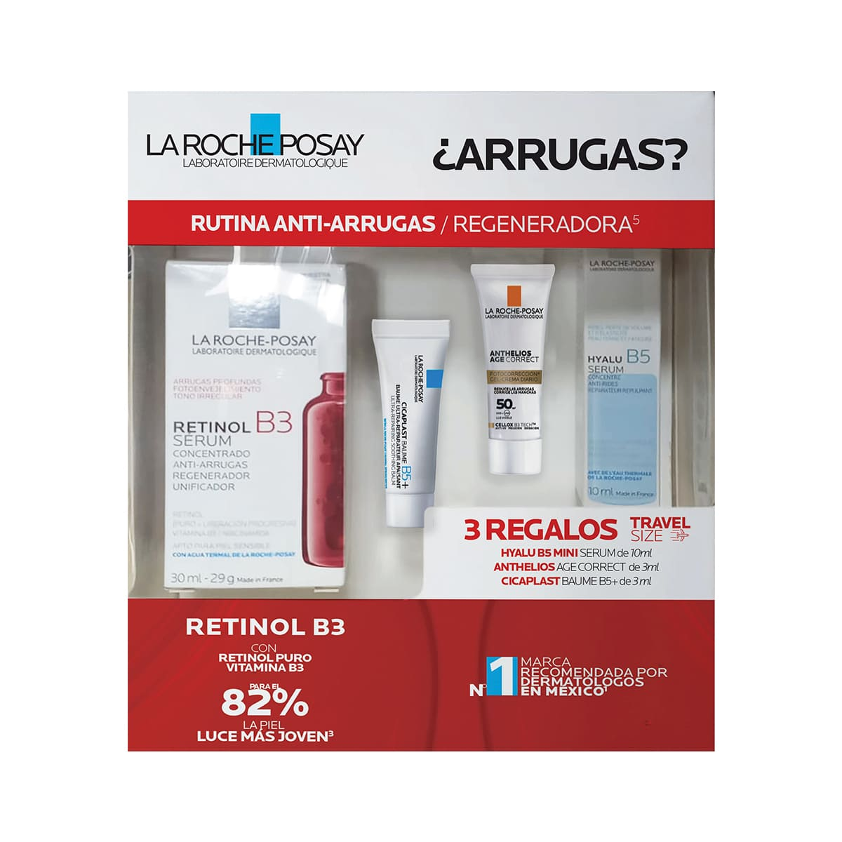 La Roche Posay - Kit Retinol B3 Sérum 30ml. + Hyalu B5 Sérum 10ml. + Cicaplast Baume B5+ 3ml. + Anthelios Age Correct spf50 3ml.