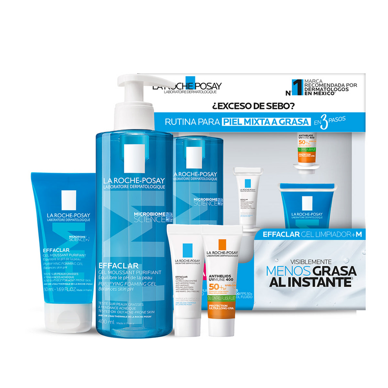 Kit La Roche Posay - Effaclar gel limpiador +M 400ml + Effaclar gel limpiador +M 50ml + Effaclar sérum 3ml +Anthelios UV mune 400 fps50+ Oil control 3ml