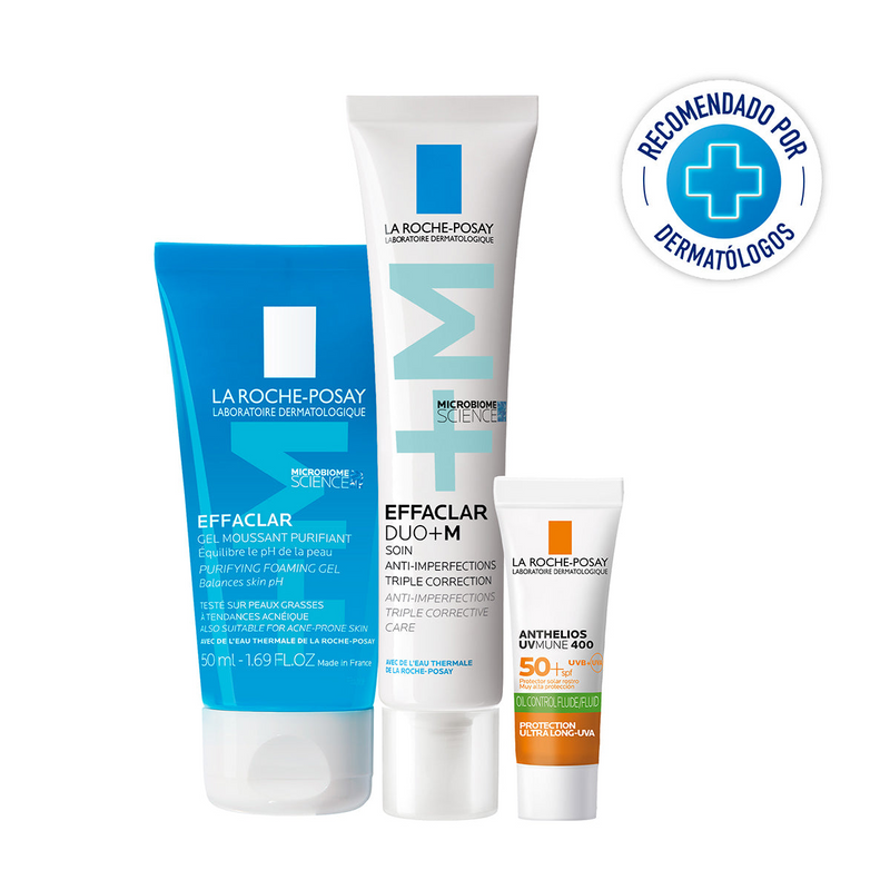 La Roche Posay - Kit Effaclar Duo+M 40ml + Effaclar gel limpiador +M 50ml + Anthelios UV mune 400 fps50+ oil control fluido 3ml