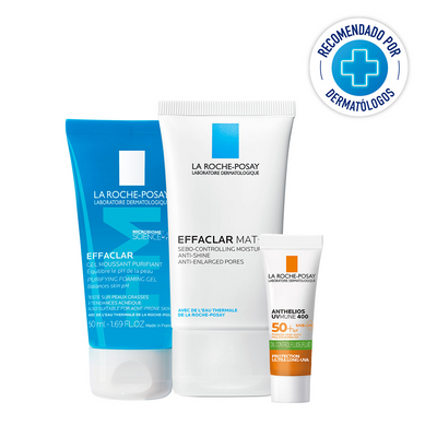 La Roche Posay - Kit Effaclar Mat+ hidratante rostro 40ml + Effaclar gel limpiador M 50ml + Anthelios UV mune 400 fps50+ Oil control fluido 3ml.