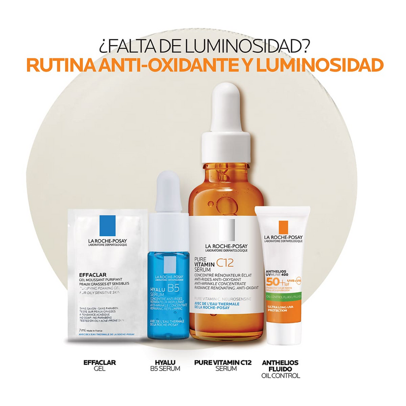 La Roche Posay - Kit Pure Vitamin C12 Sérum 30ml + Hyalu B5 Sérum 10ml + Anthelios UV Mune 400 spf50+ 3ml + Effaclar Gel Moussant Purifiant 7ml.