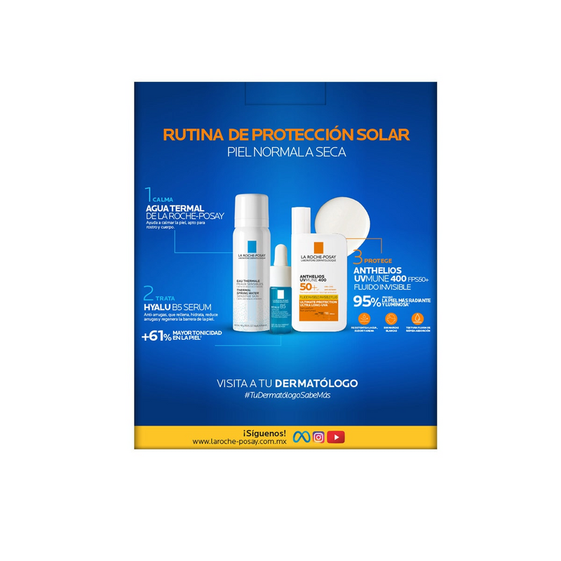 La Roche-Posay - Kit Anthelios UV Mune 400 FPS 50+, Hyalu B5 Serum 10ml. y Agua Termal 50ml.