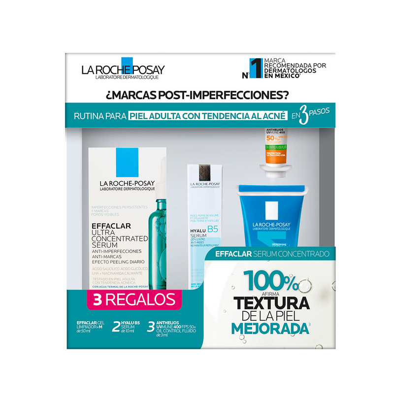 Kit La Roche-Posay Effaclar Sérum Ultra Concentrado 30ml. + Effaclar Gel 50ml. + Hyalu B5 Sérum 10ml. + Anthelios UV Mune 400 FPS50 + Oil Control Fluido 3ml.