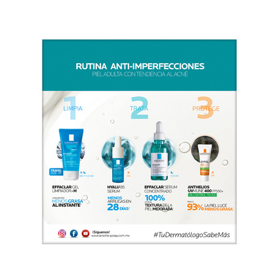 Kit La Roche-Posay Effaclar Sérum Ultra Concentrado 30ml. + Effaclar Gel 50ml. + Hyalu B5 Sérum 10ml. + Anthelios UV Mune 400 FPS50 + Oil Control Fluido 3ml.