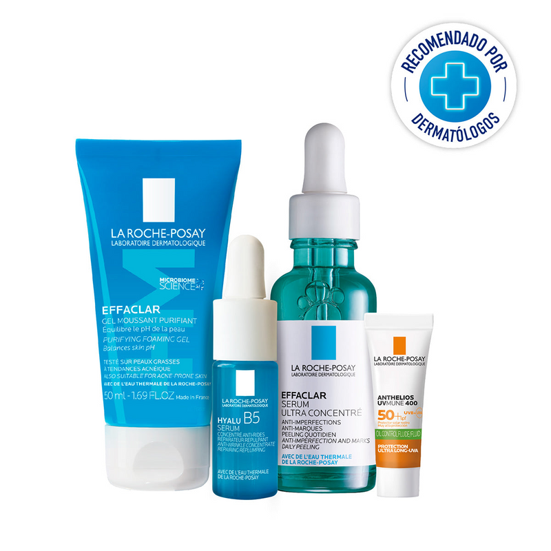 Kit La Roche-Posay Effaclar Sérum Ultra Concentrado 30ml. + Effaclar Gel 50ml. + Hyalu B5 Sérum 10ml. + Anthelios UV Mune 400 FPS50 + Oil Control Fluido 3ml.