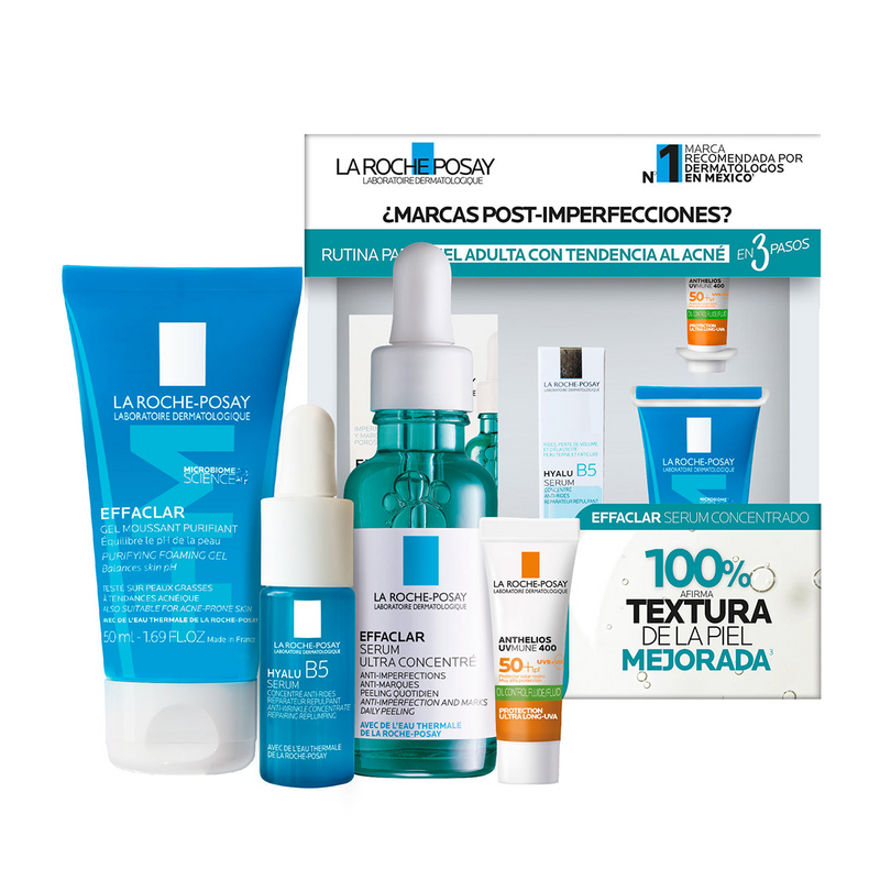 Kit La Roche-Posay Effaclar Sérum Ultra Concentrado 30ml. + Effaclar Gel 50ml. + Hyalu B5 Sérum 10ml. + Anthelios UV Mune 400 FPS50 + Oil Control Fluido 3ml.