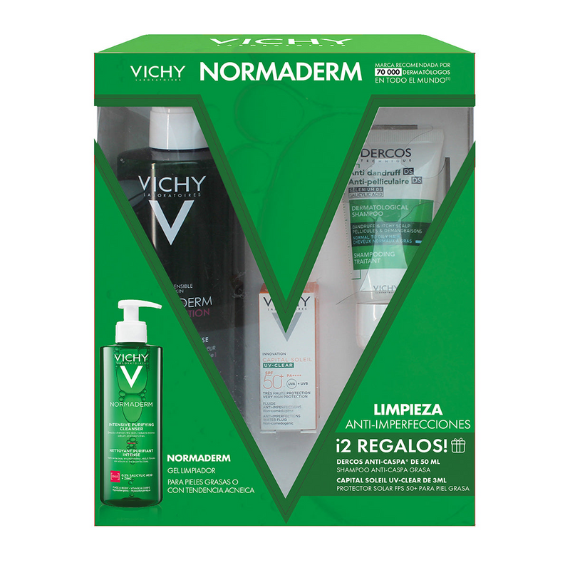 Vichy - Kit Normaderm intensive purifing cleanser 400ml + Dercos anti dandruff 50ml + Capital soleil UV Clear SPF50+ 3ml.
