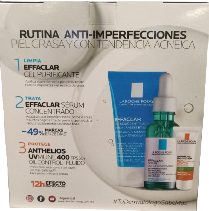 Kit-Effaclar Serum 30ml+Effaclar Gel 50ml+Anthelios Uv Mune 400 Fluido 3ml