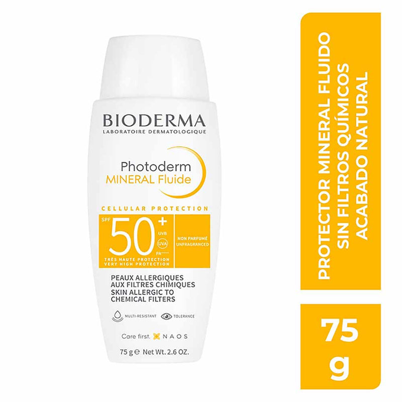 Bioderma Photoderm Mineral Fluido FPS 50+, Protección solar corporal, 75gr